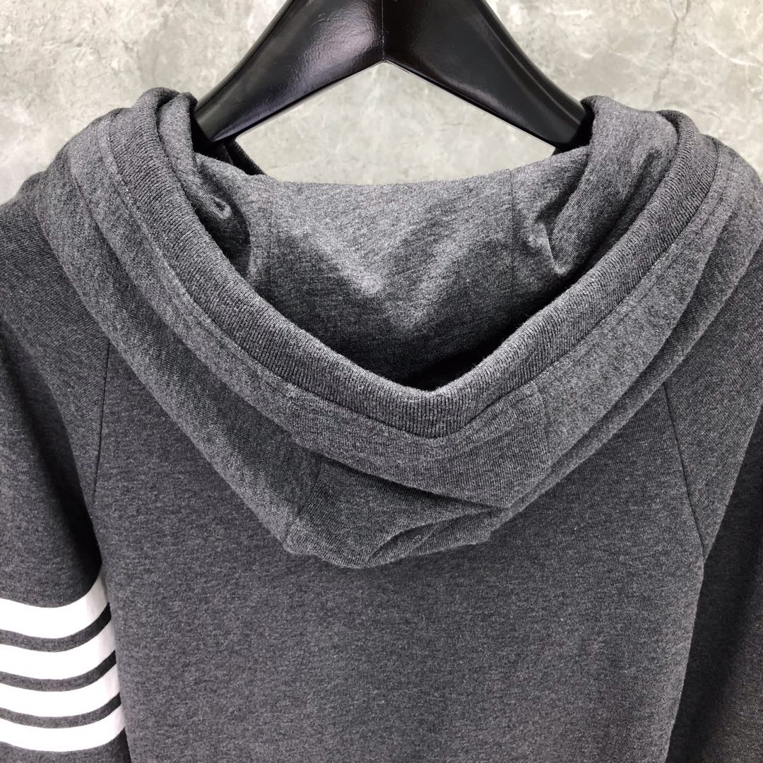 THOM BROWNE 经典四杠拉链连帽卫衣 长袖 藏青色 灰色 深灰色