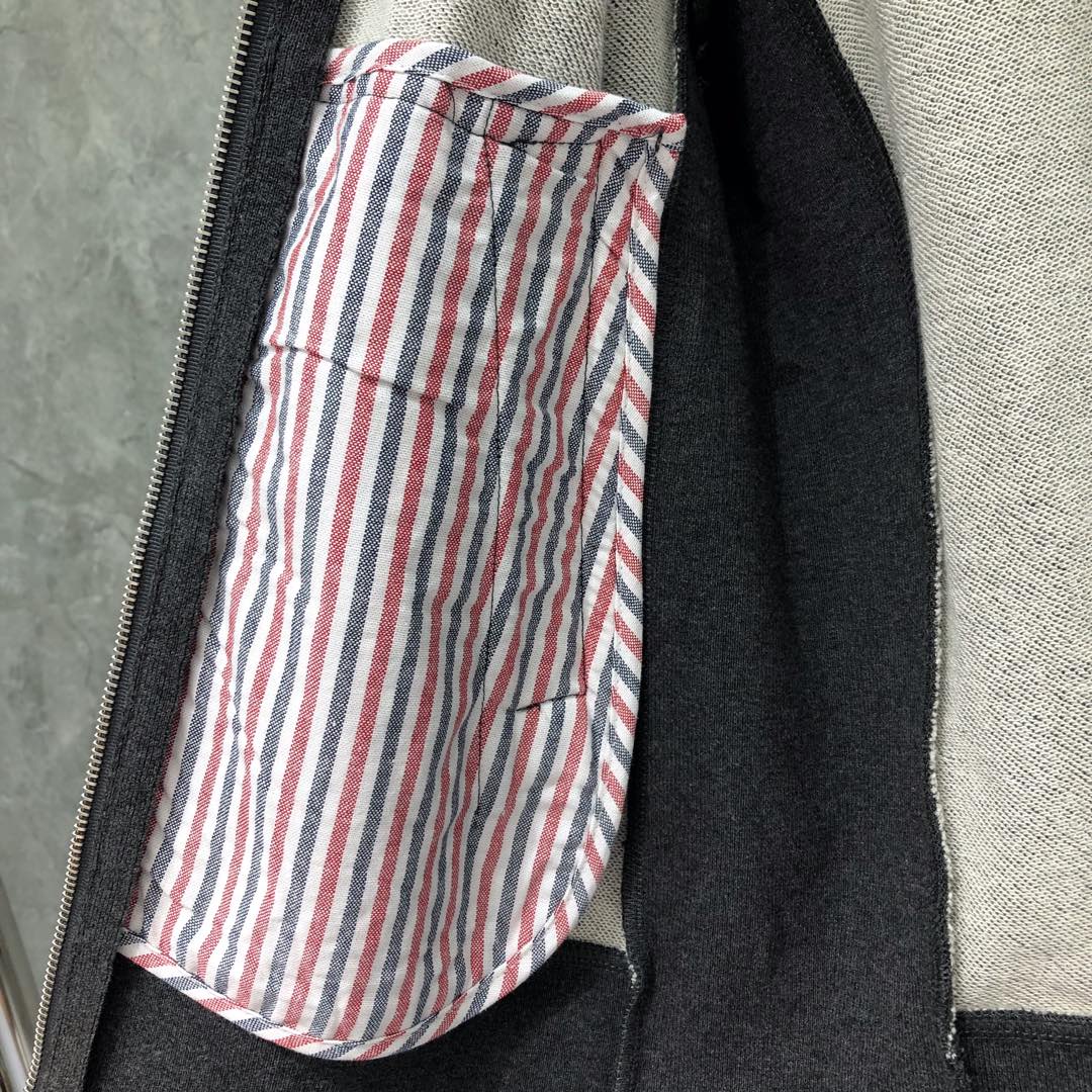 THOM BROWNE 经典四杠拉链连帽卫衣 长袖 藏青色 灰色 深灰色