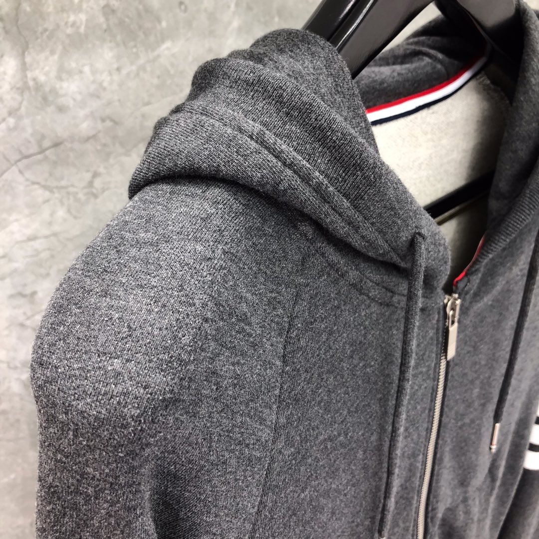 THOM BROWNE 经典四杠拉链连帽卫衣 长袖 藏青色 灰色 深灰色