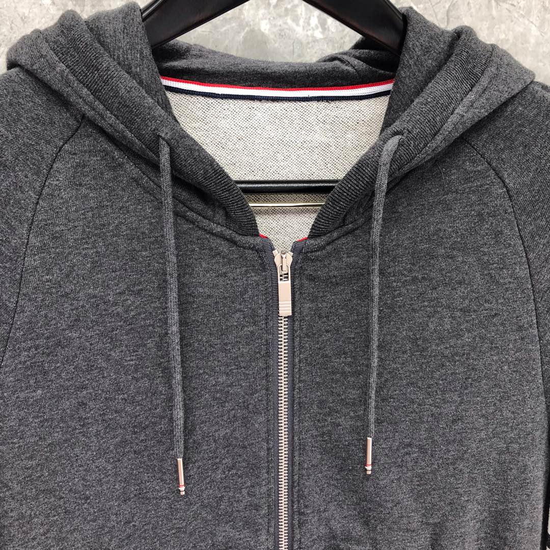 THOM BROWNE 经典四杠拉链连帽卫衣 长袖 藏青色 灰色 深灰色