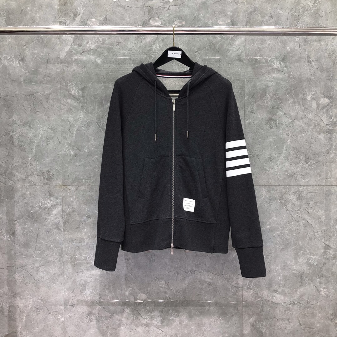 THOM BROWNE 经典四杠拉链连帽卫衣 长袖 藏青色 灰色 深灰色