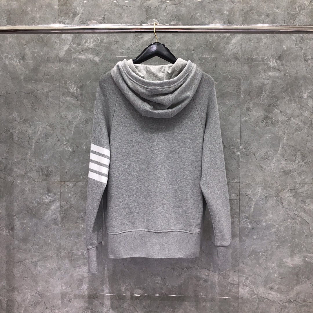 THOM BROWNE 经典四杠拉链连帽卫衣 长袖 藏青色 灰色 深灰色