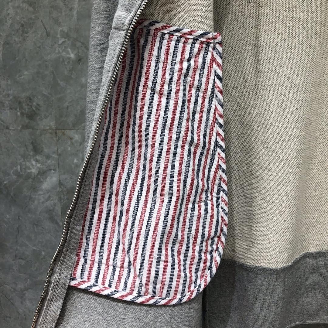 THOM BROWNE 经典四杠拉链连帽卫衣 长袖 藏青色 灰色 深灰色