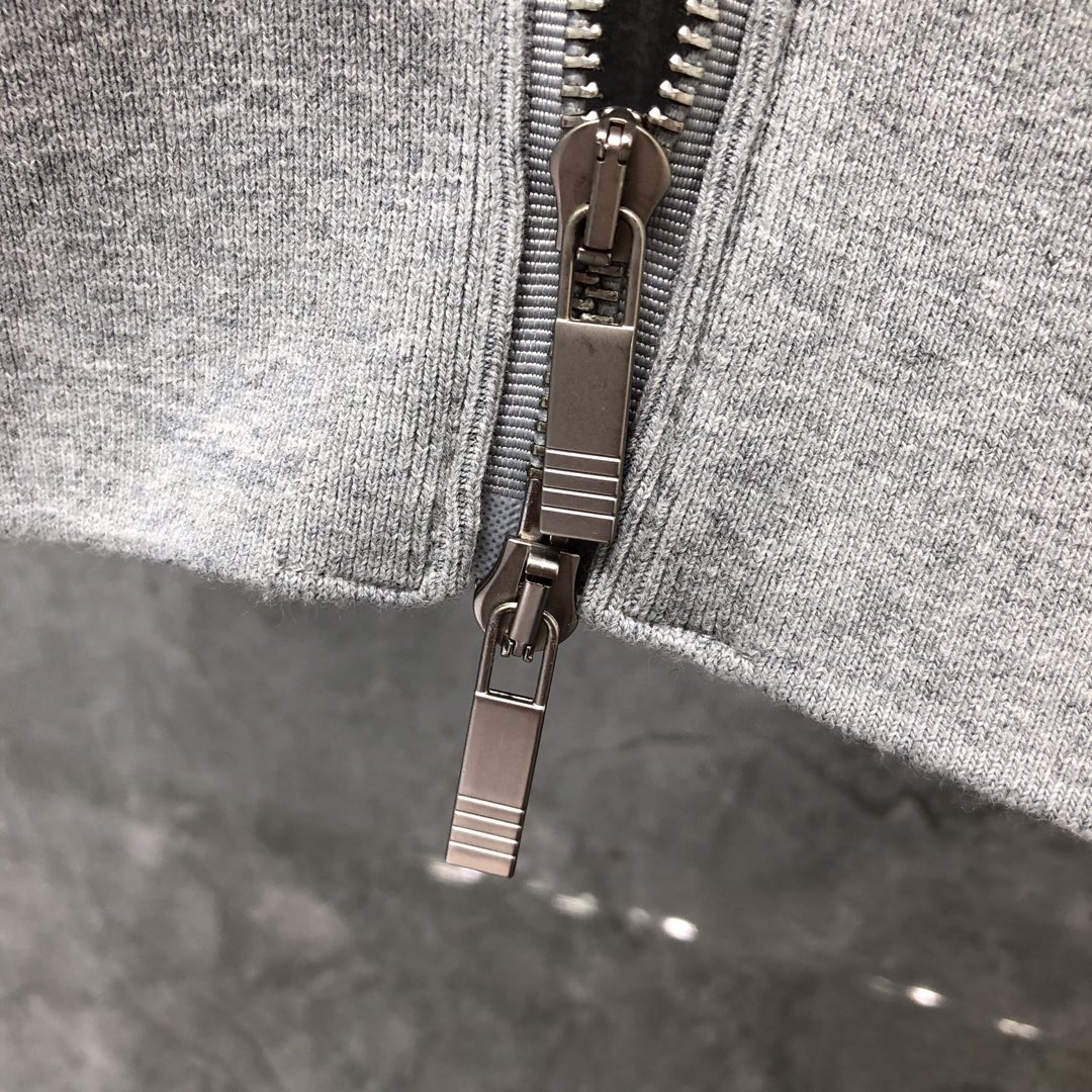 THOM BROWNE 经典四杠拉链连帽卫衣 长袖 藏青色 灰色 深灰色