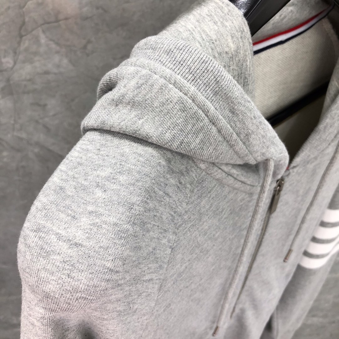 THOM BROWNE 经典四杠拉链连帽卫衣 长袖 藏青色 灰色 深灰色