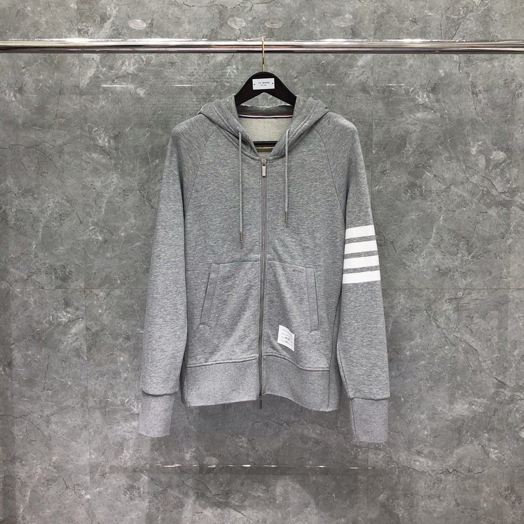 THOM BROWNE 经典四杠拉链连帽卫衣 长袖 藏青色 灰色 深灰色