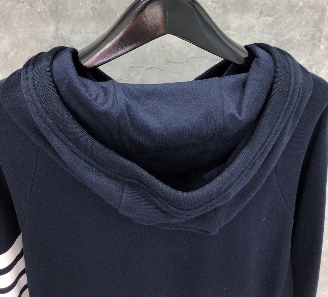 THOM BROWNE 经典四杠拉链连帽卫衣 长袖 藏青色 灰色 深灰色