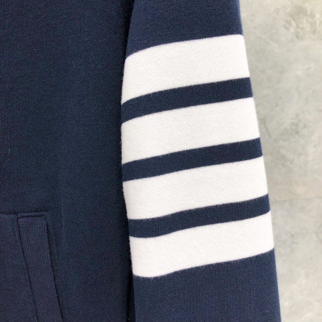 THOM BROWNE 经典四杠拉链连帽卫衣 长袖 藏青色 灰色 深灰色