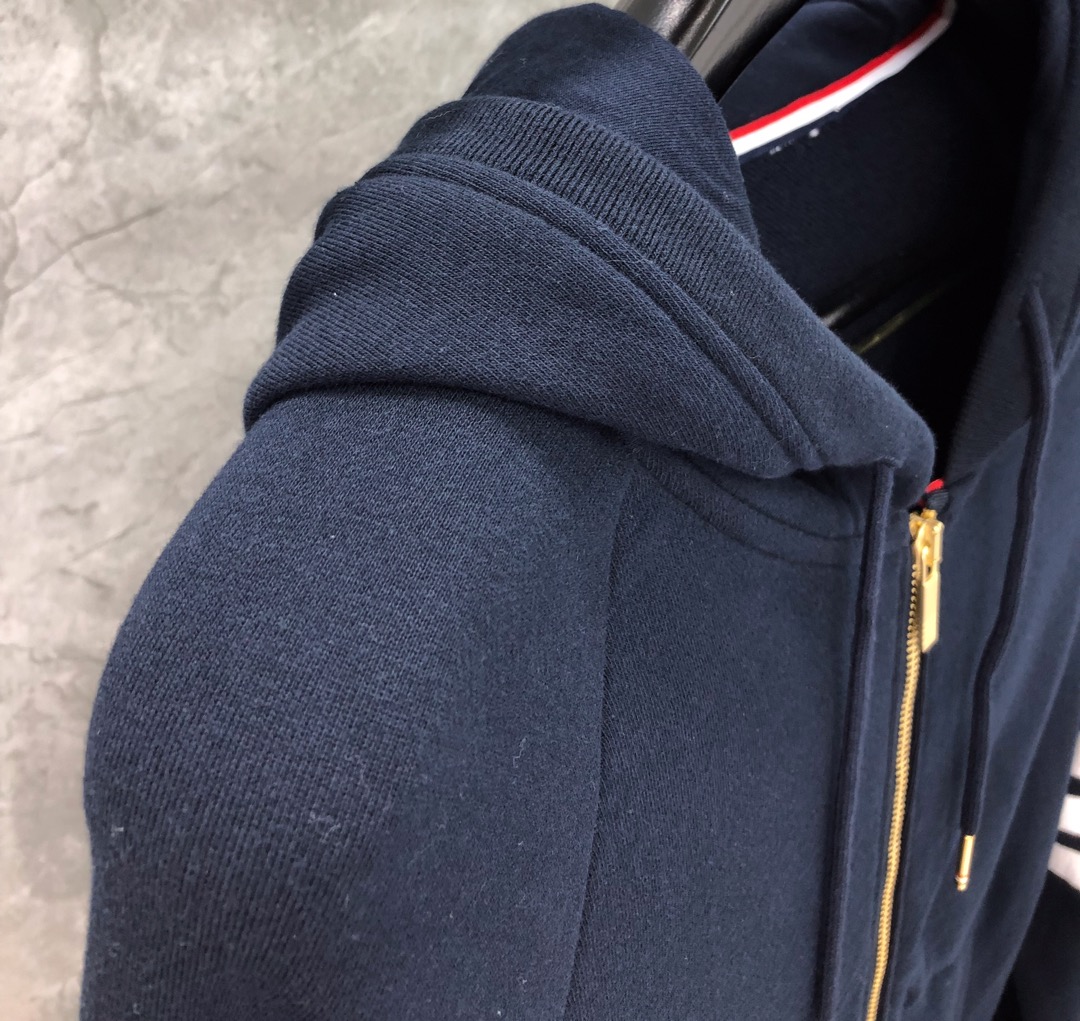 THOM BROWNE 经典四杠拉链连帽卫衣 长袖 藏青色 灰色 深灰色