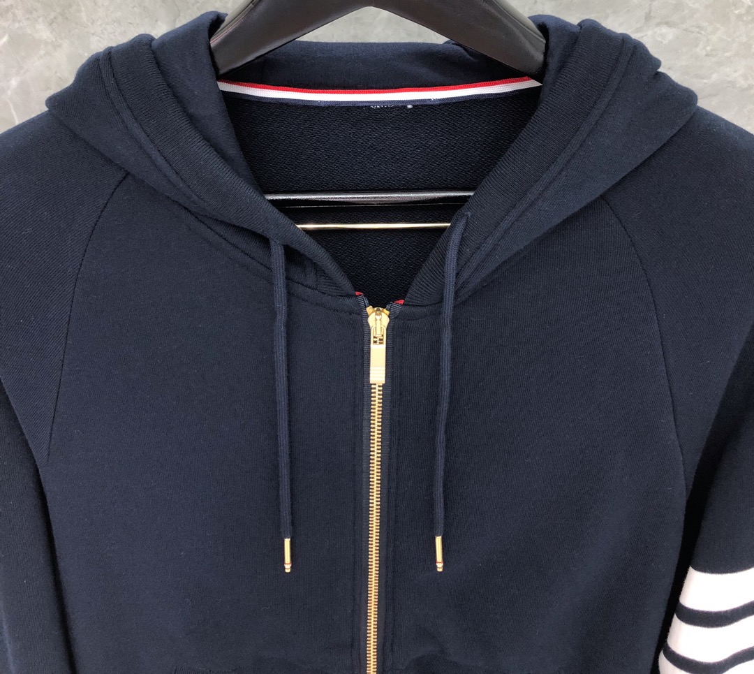 THOM BROWNE 经典四杠拉链连帽卫衣 长袖 藏青色 灰色 深灰色