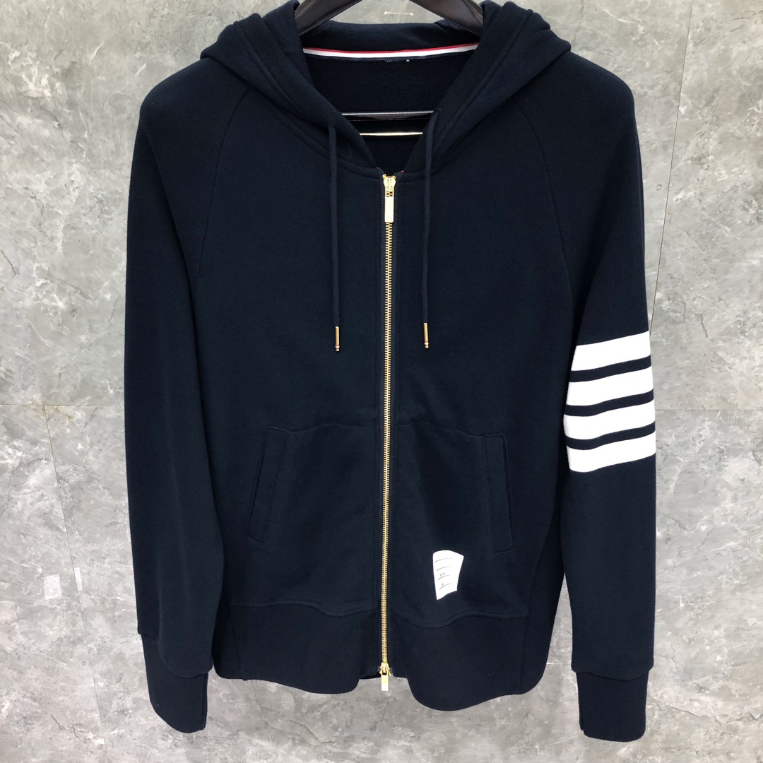 THOM BROWNE 经典四杠拉链连帽卫衣 长袖 藏青色 灰色 深灰色