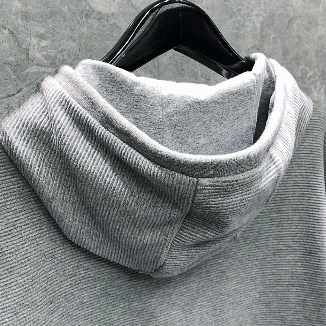 THOM BROWNE 经典四杠拉链连帽卫衣 长袖 藏青色 灰色 