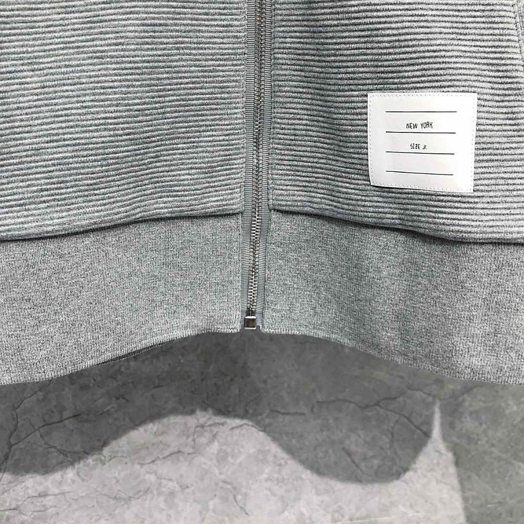 THOM BROWNE 经典四杠拉链连帽卫衣 长袖 藏青色 灰色 