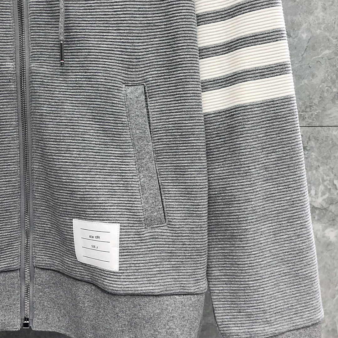 THOM BROWNE 经典四杠拉链连帽卫衣 长袖 藏青色 灰色 