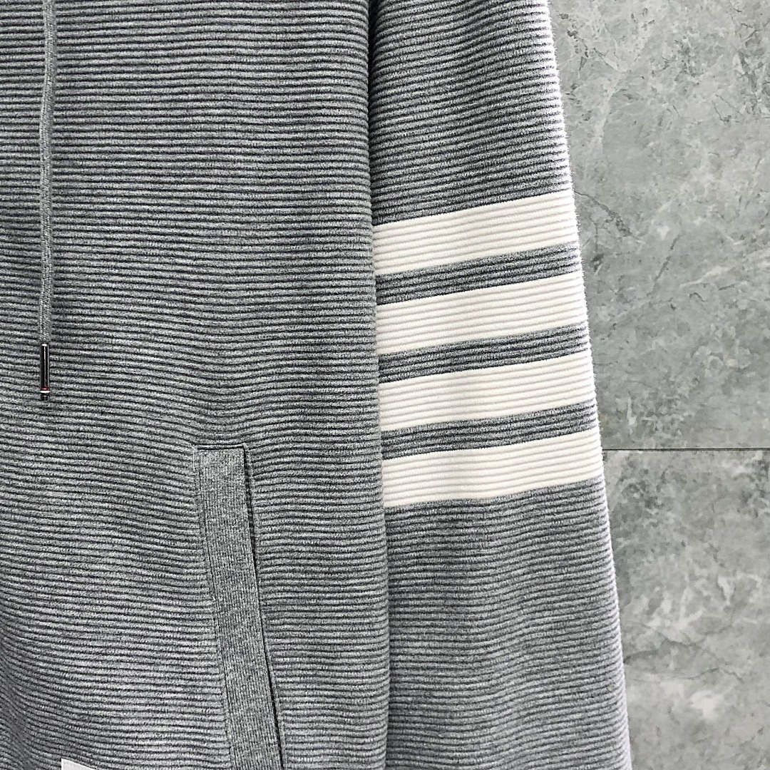 THOM BROWNE 经典四杠拉链连帽卫衣 长袖 藏青色 灰色 