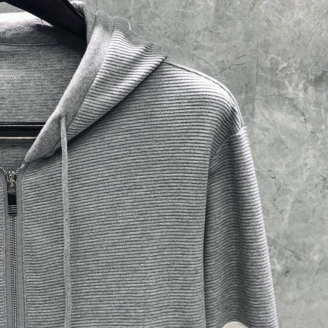 THOM BROWNE 经典四杠拉链连帽卫衣 长袖 藏青色 灰色 