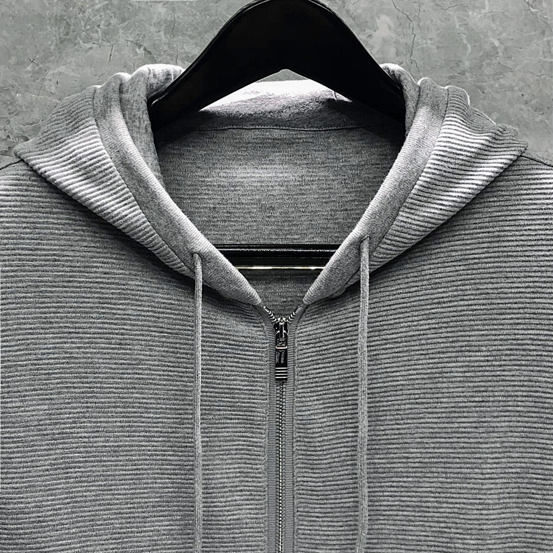 THOM BROWNE 经典四杠拉链连帽卫衣 长袖 藏青色 灰色 