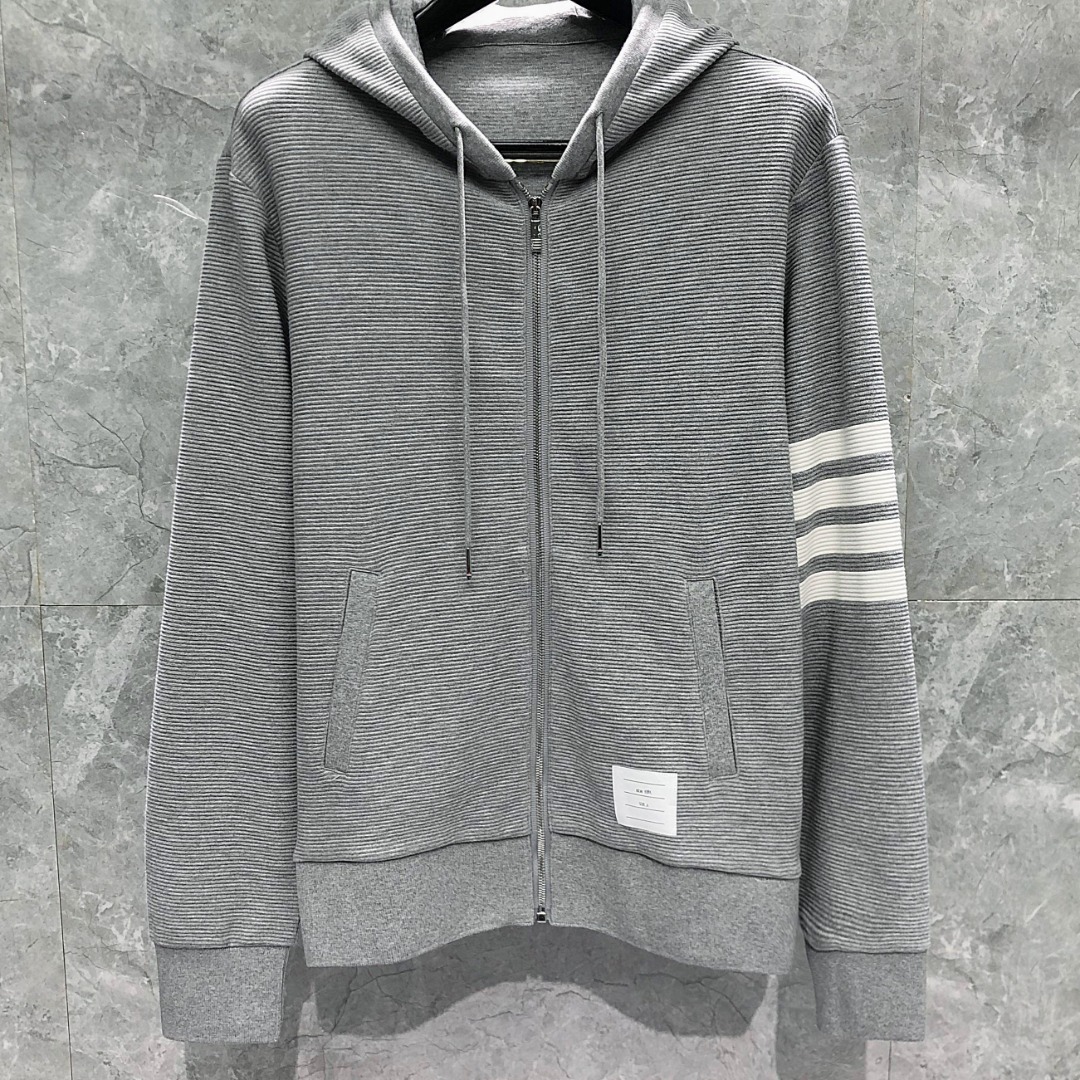 THOM BROWNE 经典四杠拉链连帽卫衣 长袖 藏青色 灰色 