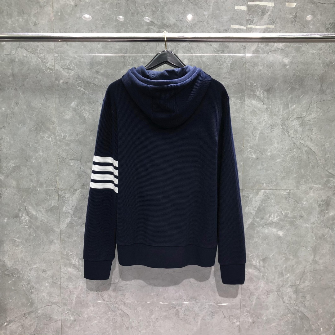 THOM BROWNE 经典四杠拉链连帽卫衣 长袖 藏青色 灰色 