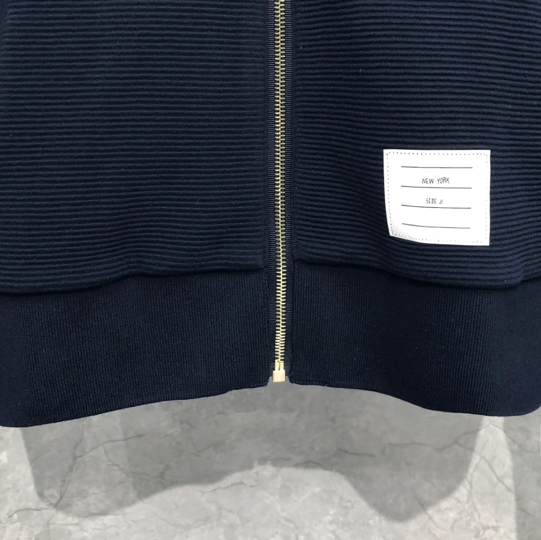 THOM BROWNE 经典四杠拉链连帽卫衣 长袖 藏青色 灰色 