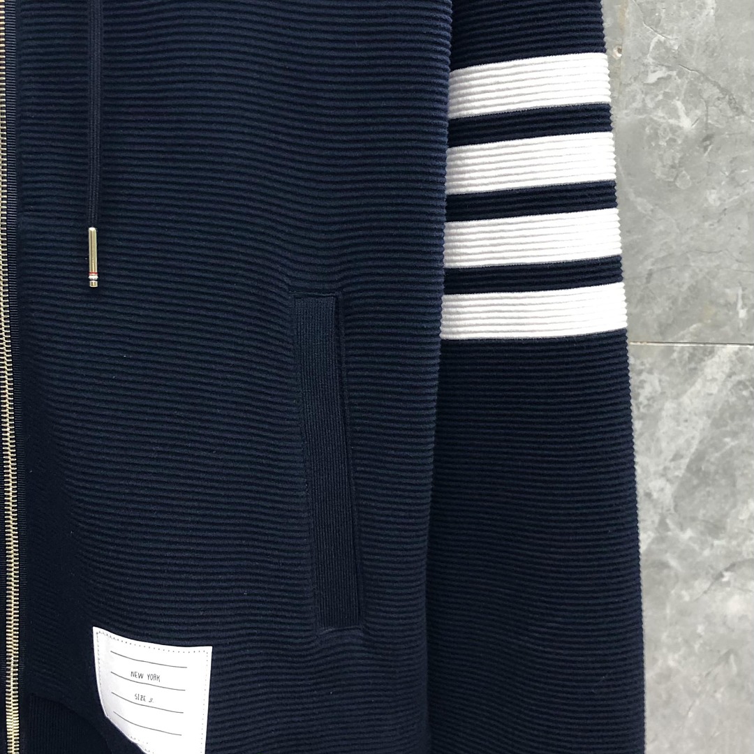THOM BROWNE 经典四杠拉链连帽卫衣 长袖 藏青色 灰色 