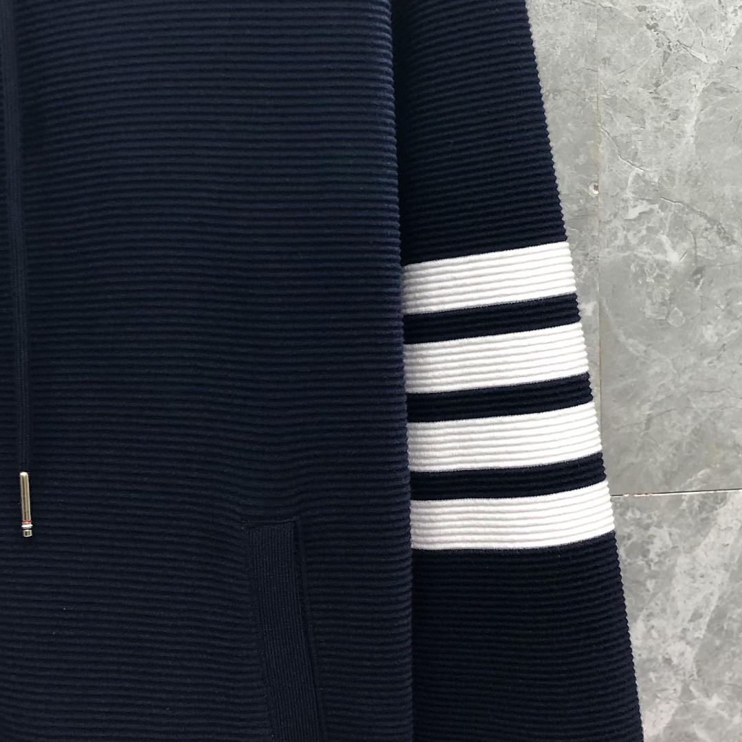 THOM BROWNE 经典四杠拉链连帽卫衣 长袖 藏青色 灰色 