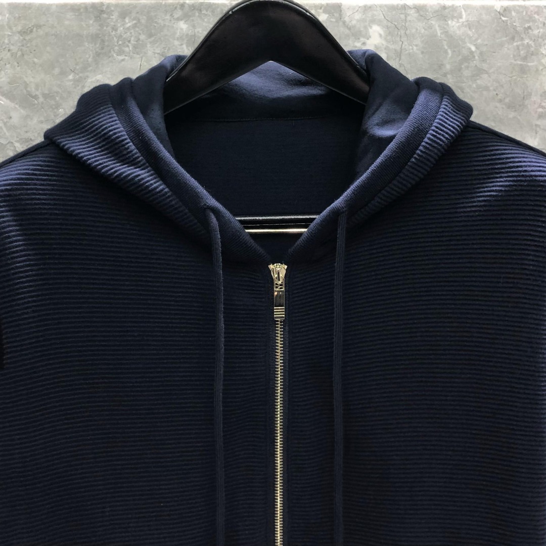 THOM BROWNE 经典四杠拉链连帽卫衣 长袖 藏青色 灰色 