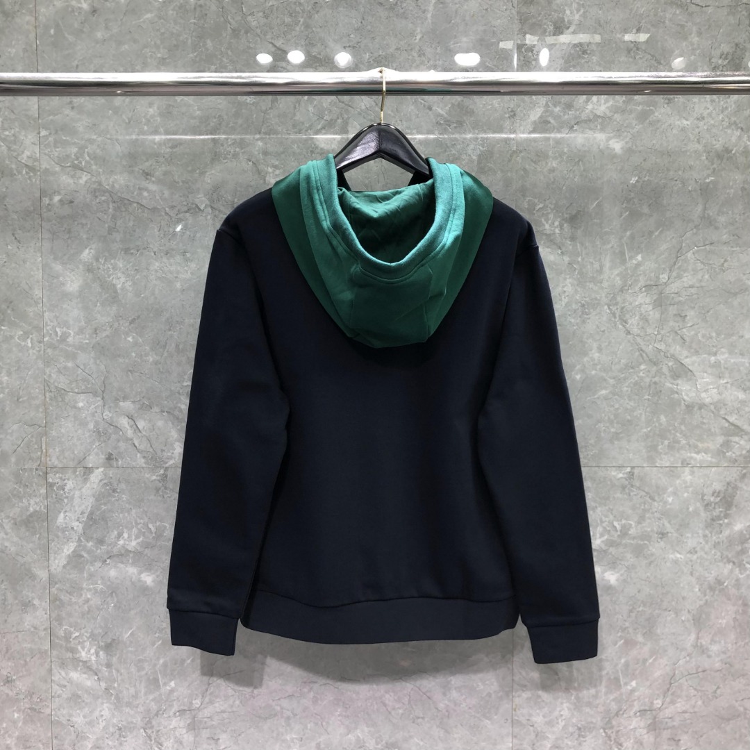 THOM BROWNE 拼色套头连帽卫衣 长袖 墨绿色