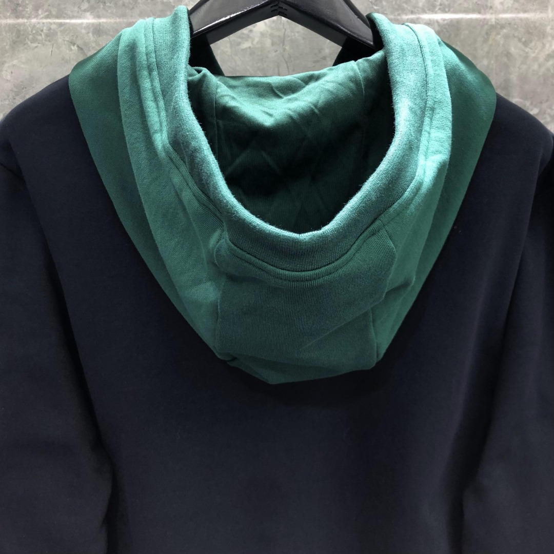 THOM BROWNE 拼色套头连帽卫衣 长袖 墨绿色