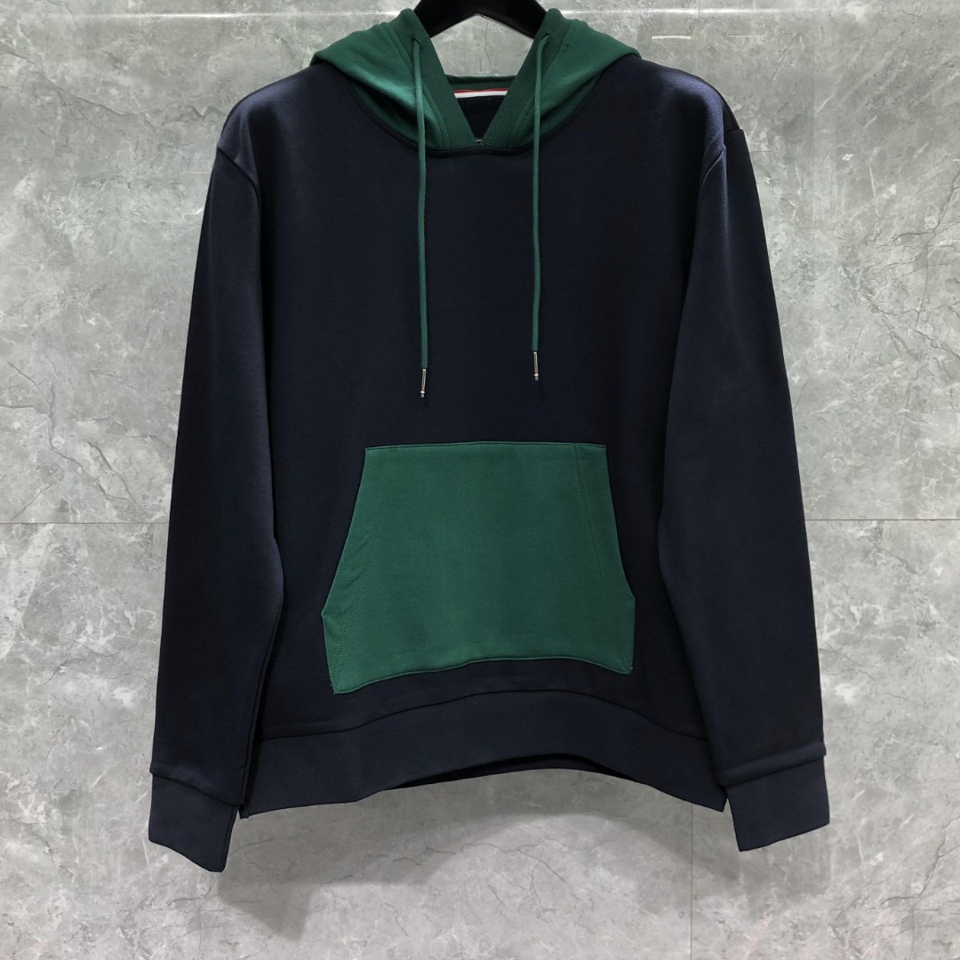 THOM BROWNE 拼色套头连帽卫衣 长袖 墨绿色