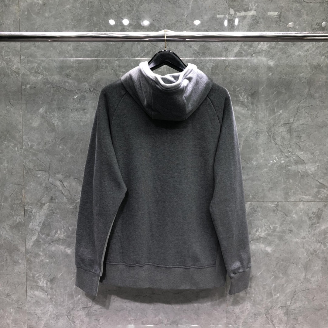 THOM BROWNE 灰色四杠拼色拉链连帽卫衣 长袖 灰色