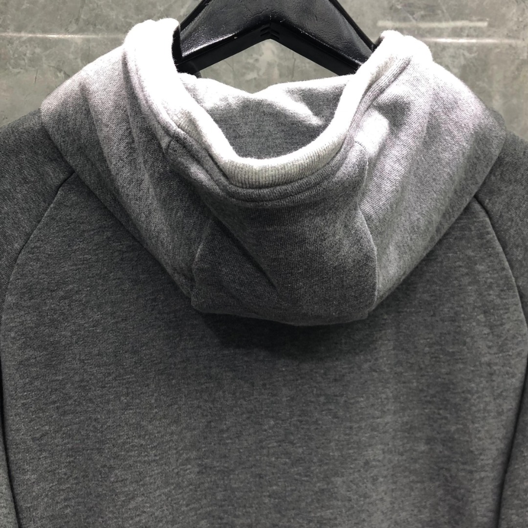 THOM BROWNE 灰色四杠拼色拉链连帽卫衣 长袖 灰色