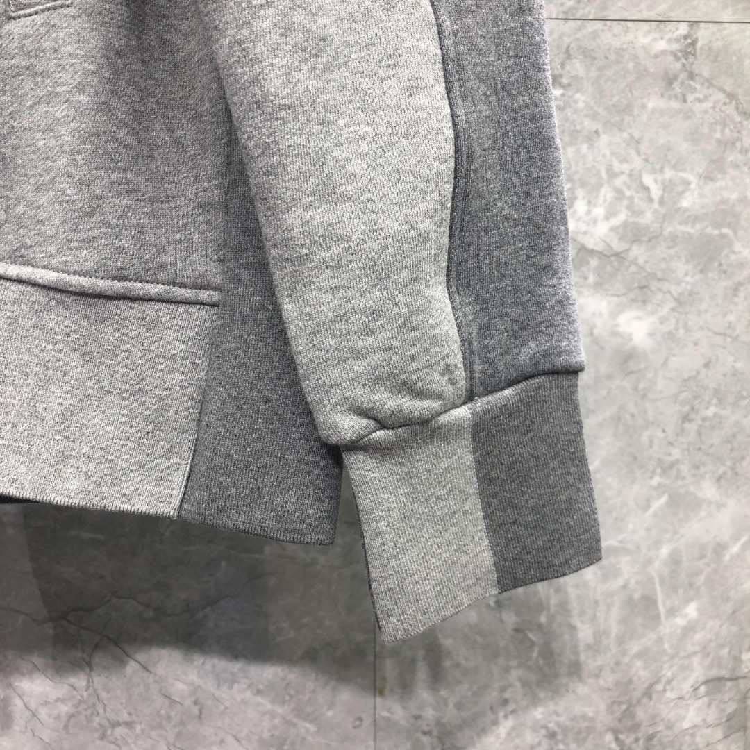 THOM BROWNE 灰色四杠拼色拉链连帽卫衣 长袖 灰色