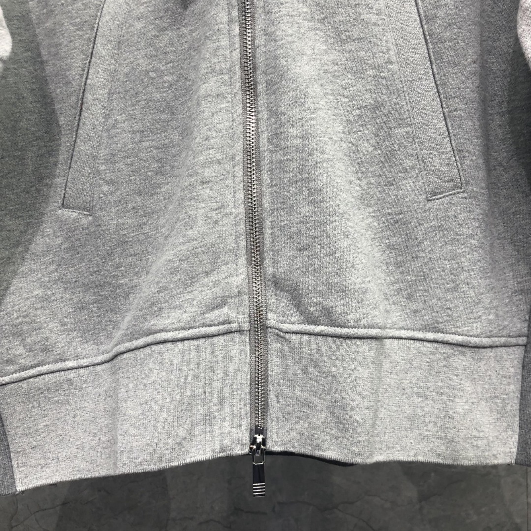 THOM BROWNE 灰色四杠拼色拉链连帽卫衣 长袖 灰色