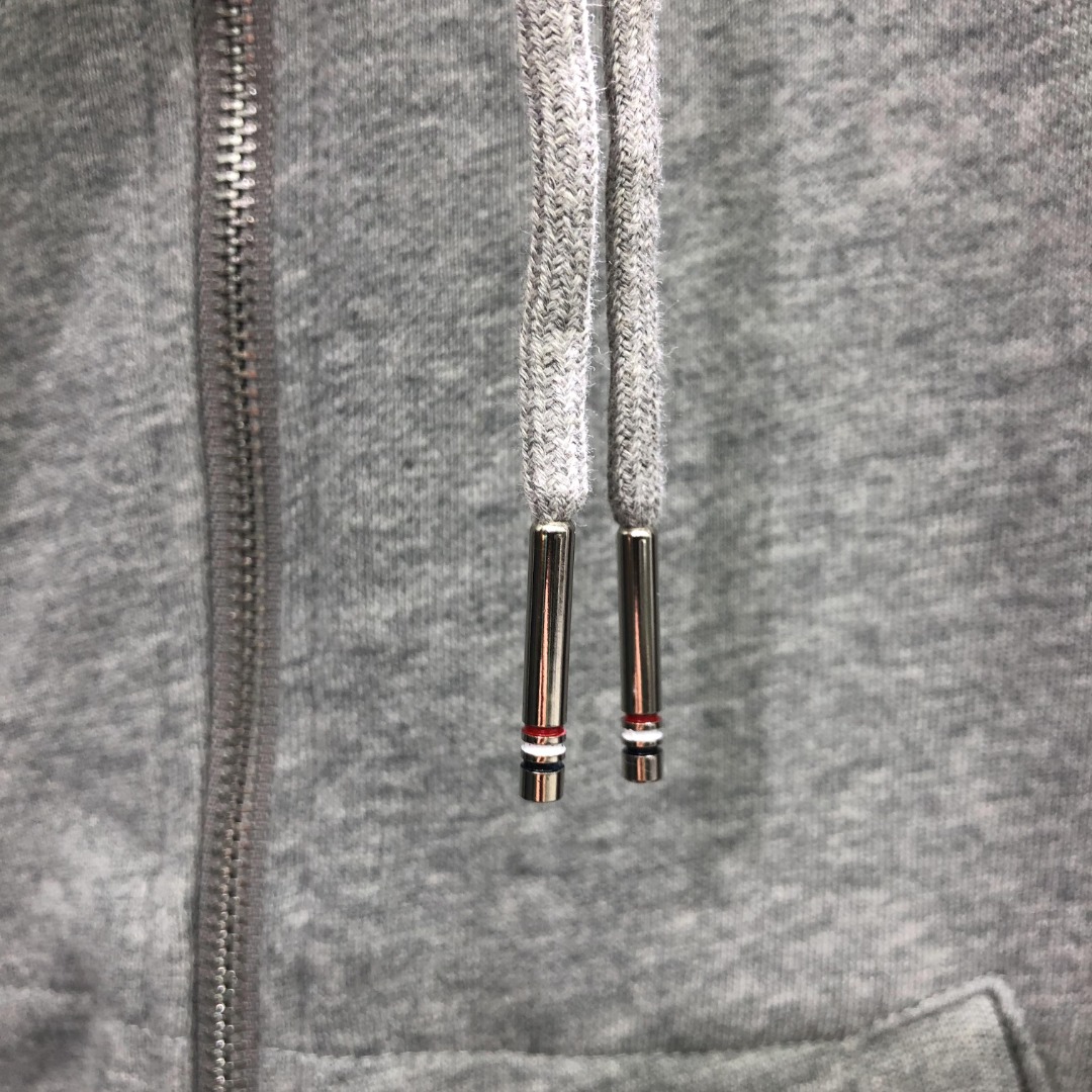THOM BROWNE 灰色四杠拼色拉链连帽卫衣 长袖 灰色