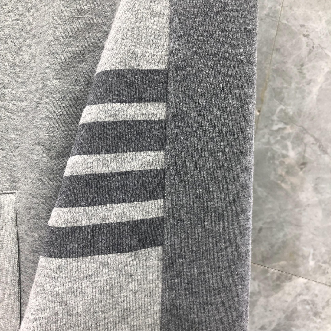 THOM BROWNE 灰色四杠拼色拉链连帽卫衣 长袖 灰色
