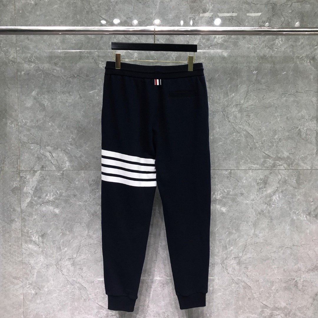 THOM BROWNE 经典四杠小狗刺绣图案松紧腰卫裤 运动裤 休闲裤 裤子 藏青色 灰色 