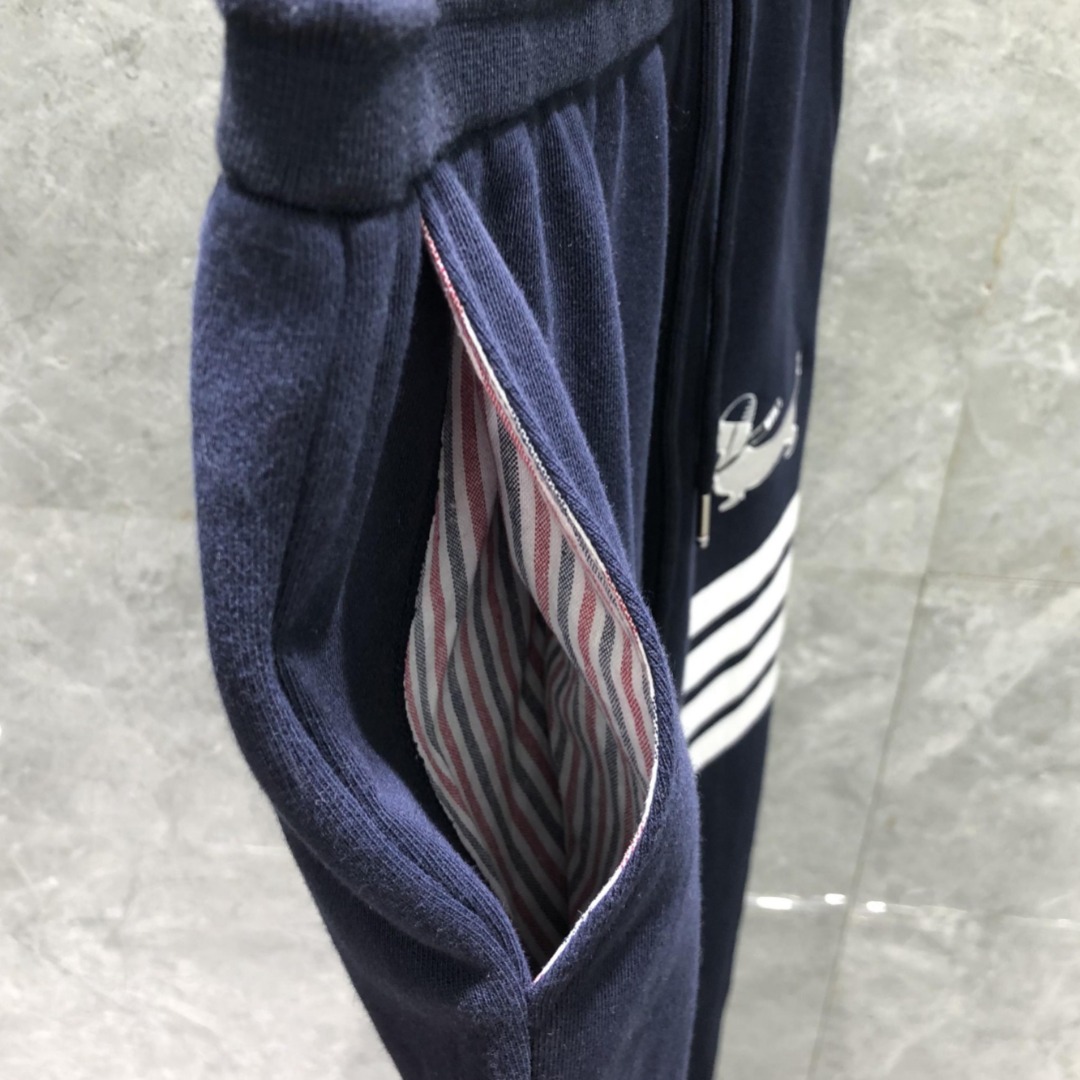 THOM BROWNE 经典四杠小狗刺绣图案松紧腰卫裤 运动裤 休闲裤 裤子 藏青色 灰色 