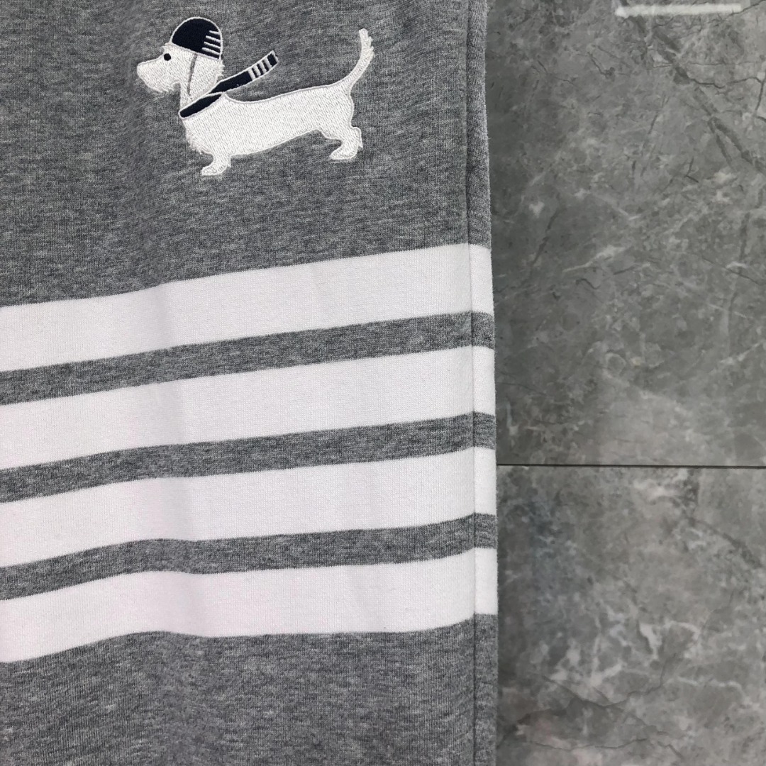 THOM BROWNE 经典四杠小狗刺绣图案松紧腰卫裤 运动裤 休闲裤 裤子 藏青色 灰色 