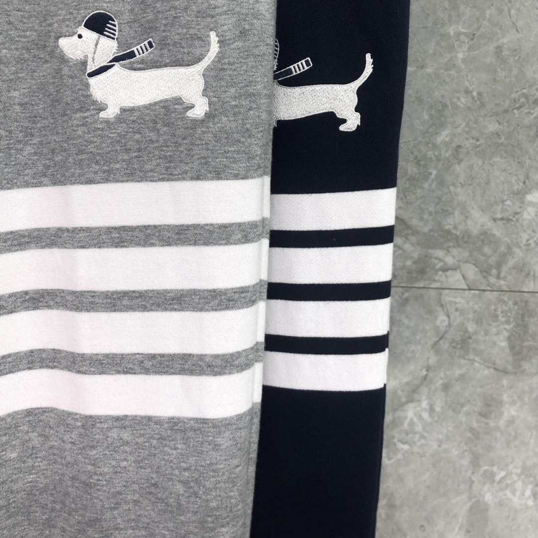 THOM BROWNE 经典四杠小狗刺绣图案松紧腰卫裤 运动裤 休闲裤 裤子 藏青色 灰色 