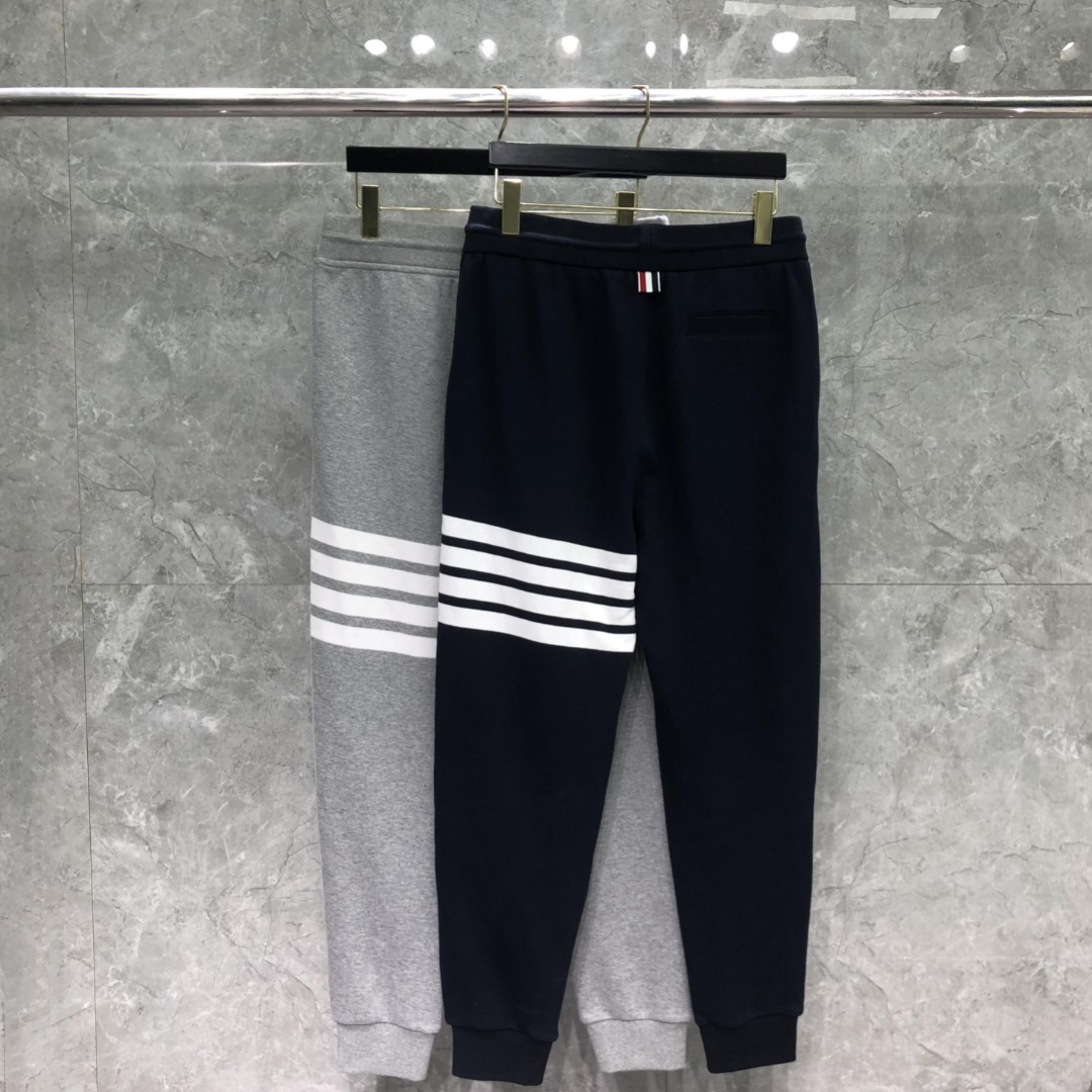 THOM BROWNE 经典四杠小狗刺绣图案松紧腰卫裤 运动裤 休闲裤 裤子 藏青色 灰色 