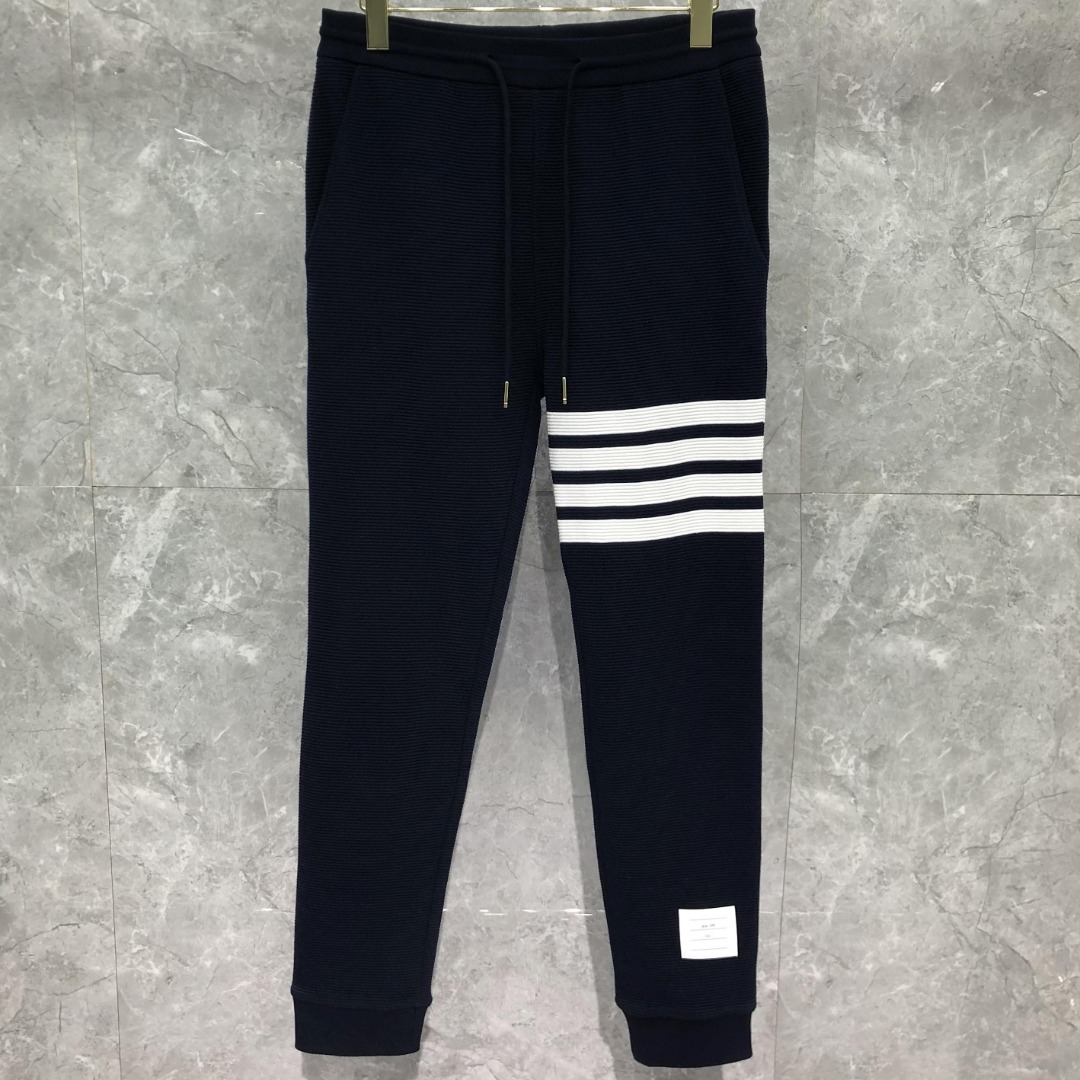 THOM BROWNE 经典四杠水波纹松紧腰卫裤 运动裤 休闲裤 裤子 藏青色 灰色 