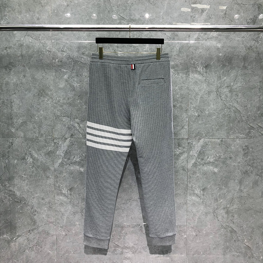 THOM BROWNE 经典四杠水波纹松紧腰卫裤 运动裤 休闲裤 裤子 藏青色 灰色 