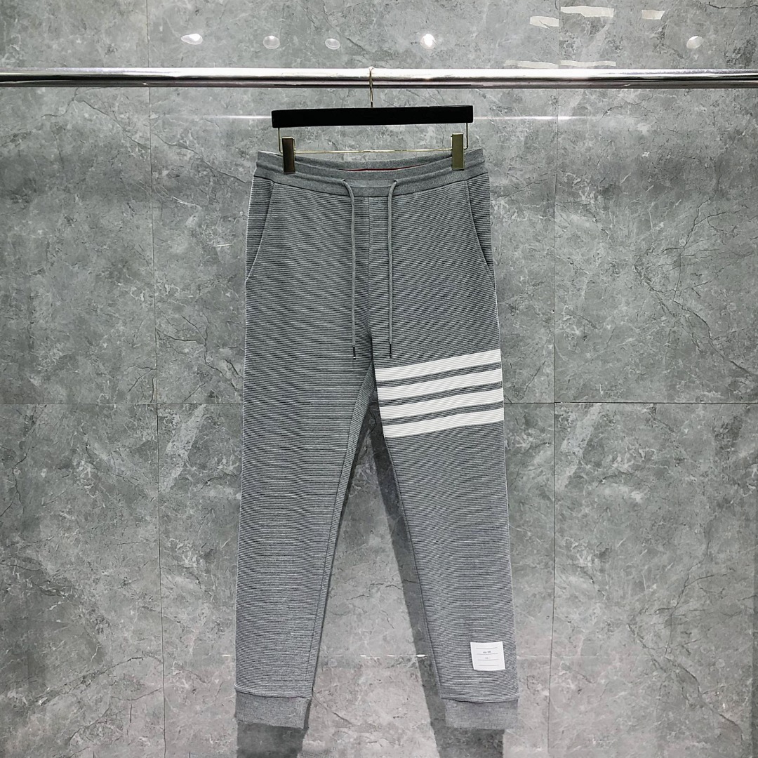 THOM BROWNE 经典四杠水波纹松紧腰卫裤 运动裤 休闲裤 裤子 藏青色 灰色 