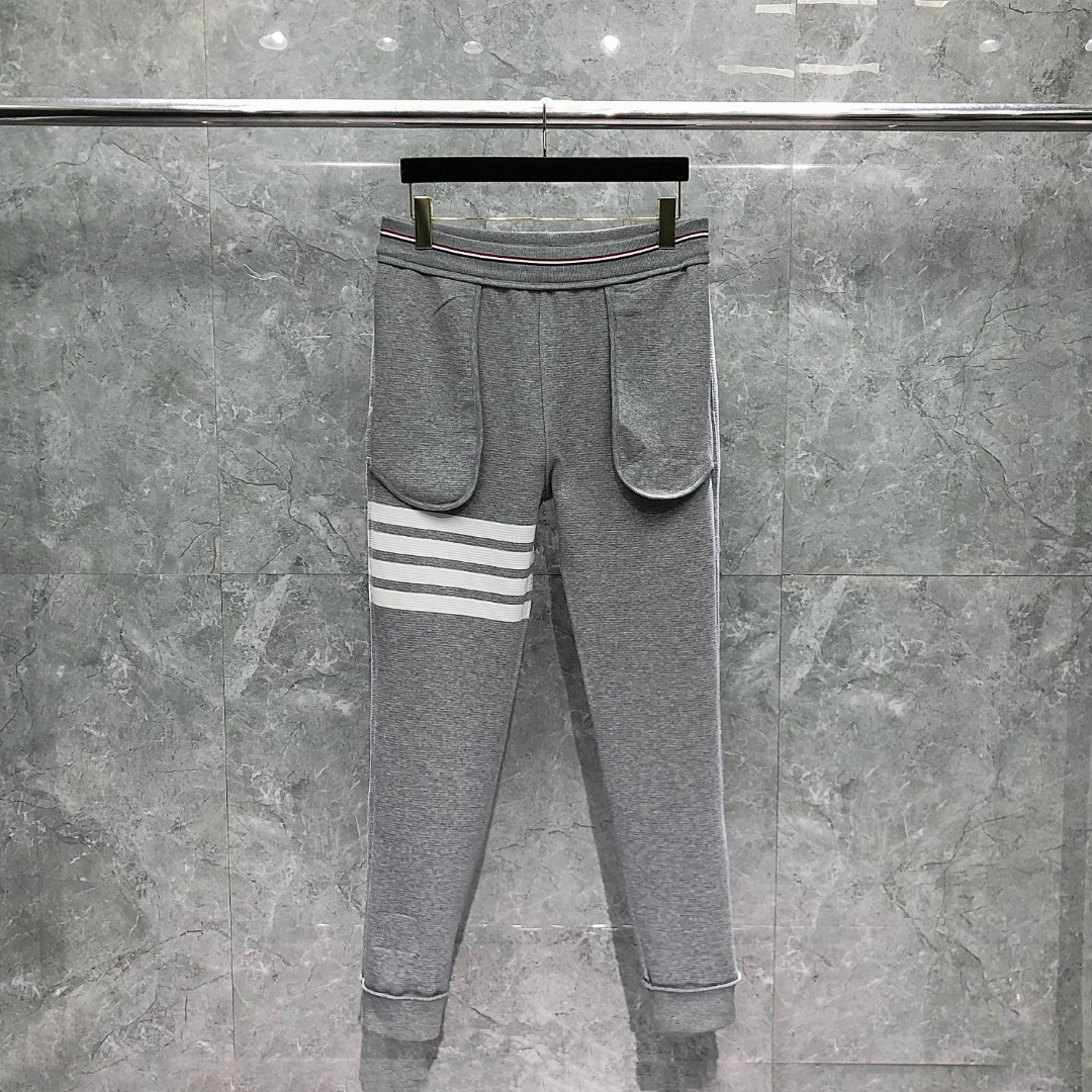 THOM BROWNE 经典四杠水波纹松紧腰卫裤 运动裤 休闲裤 裤子 藏青色 灰色 