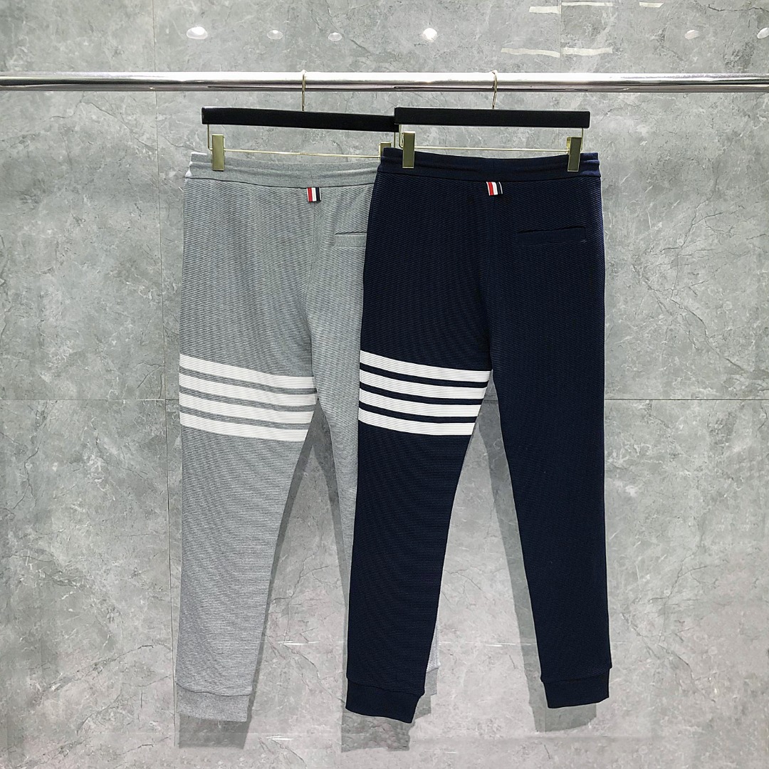 THOM BROWNE 经典四杠水波纹松紧腰卫裤 运动裤 休闲裤 裤子 藏青色 灰色 