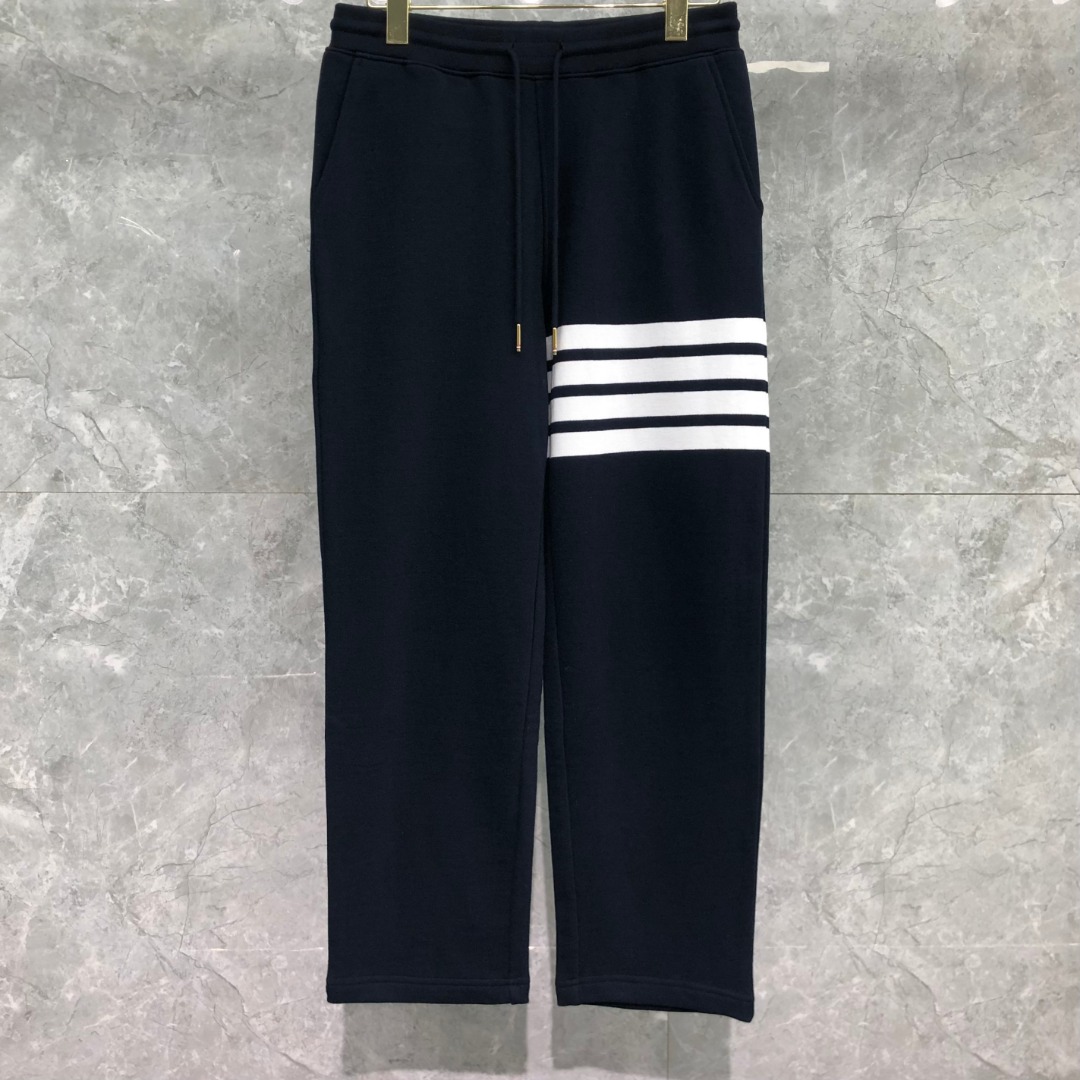 THOM BROWNE 经典四杠松紧腰直筒九分裤 运动裤 休闲裤 裤子 藏青色 黑色 灰色 