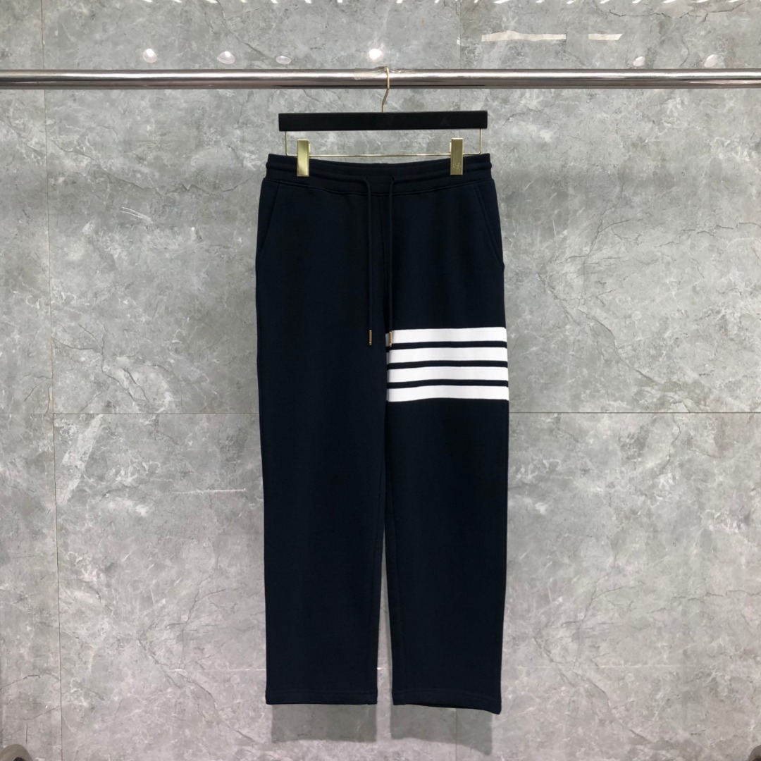 THOM BROWNE 经典四杠松紧腰直筒九分裤 运动裤 休闲裤 裤子 藏青色 黑色 灰色 