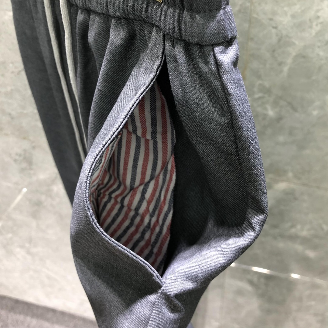 THOM BROWNE 纯色羊毛松紧腰休闲裤 裤子 灰色 藏青色 