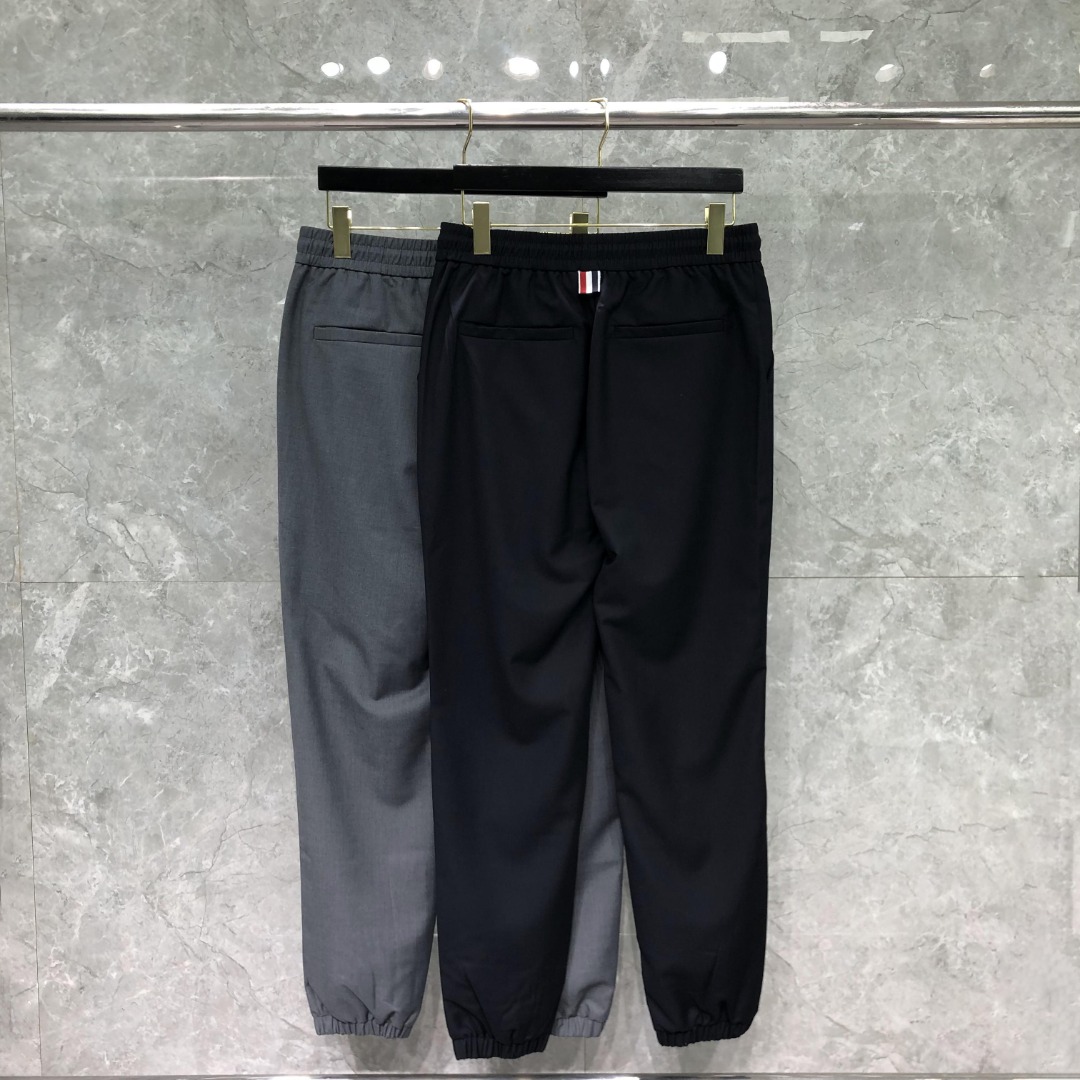 THOM BROWNE 纯色羊毛松紧腰休闲裤 裤子 灰色 藏青色 
